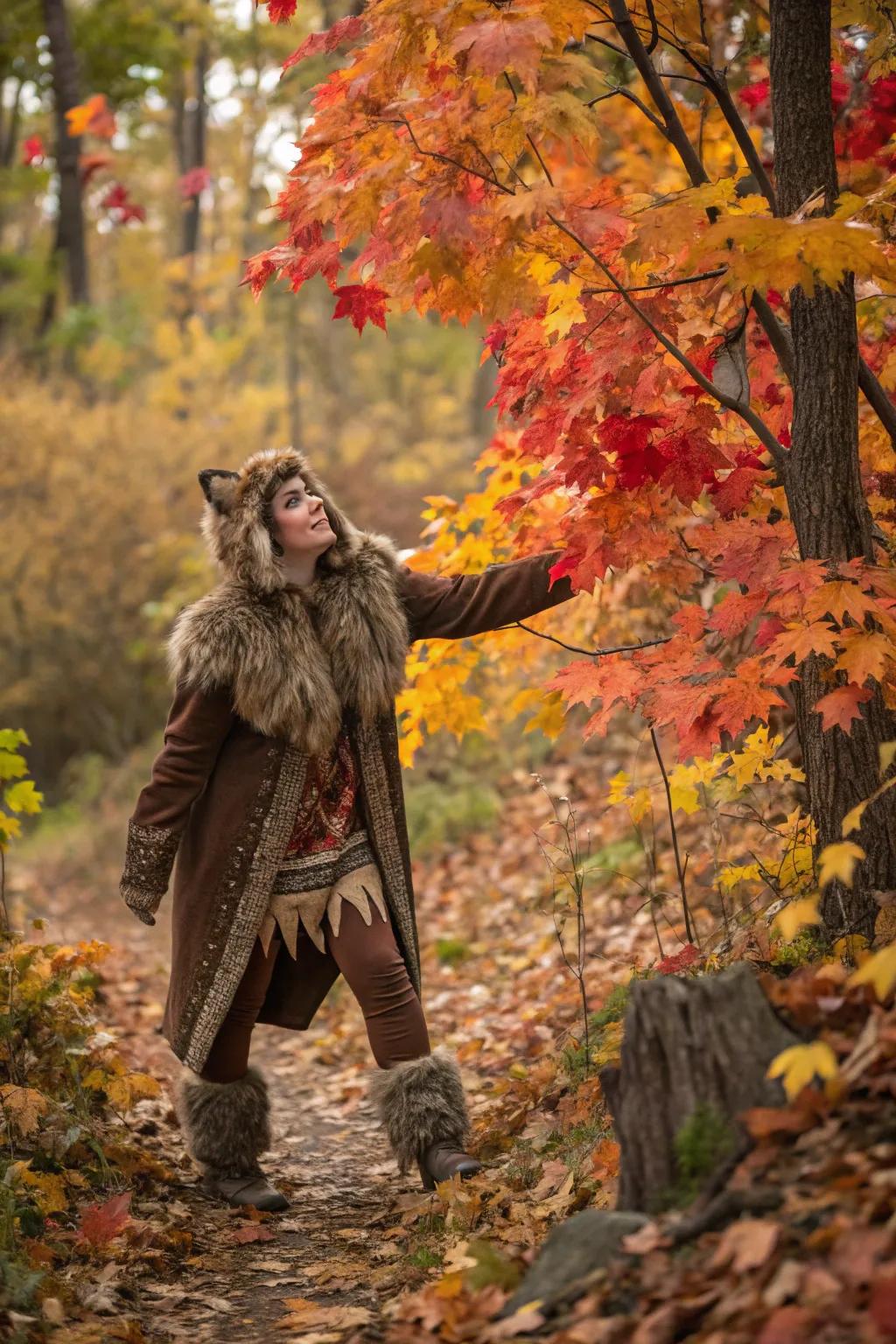A mystical being nestled amidst the autumn foliage.