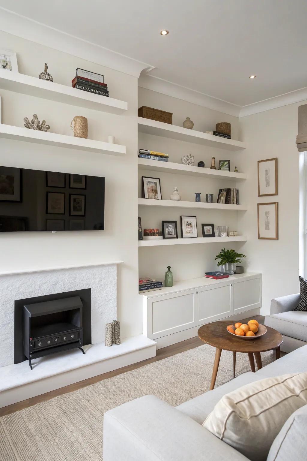 Decide on hanging shelves to achieve a minimalist impact.