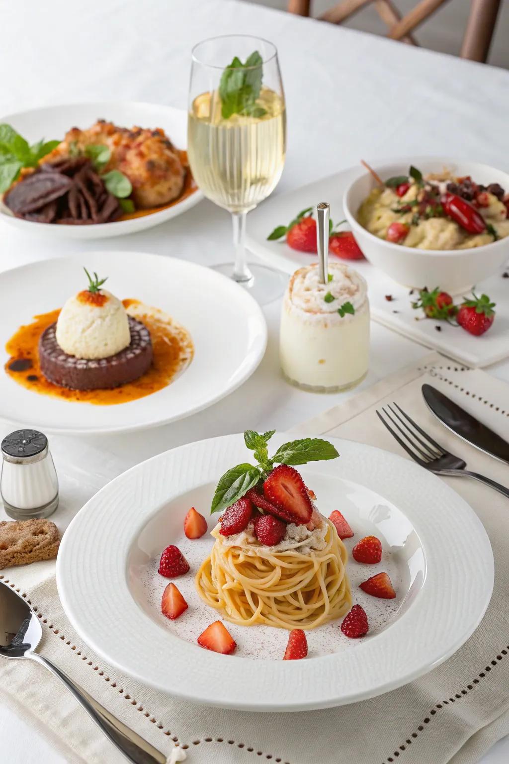 A mouthwatering and thematic ivory menu, perfect for a refined celebration.