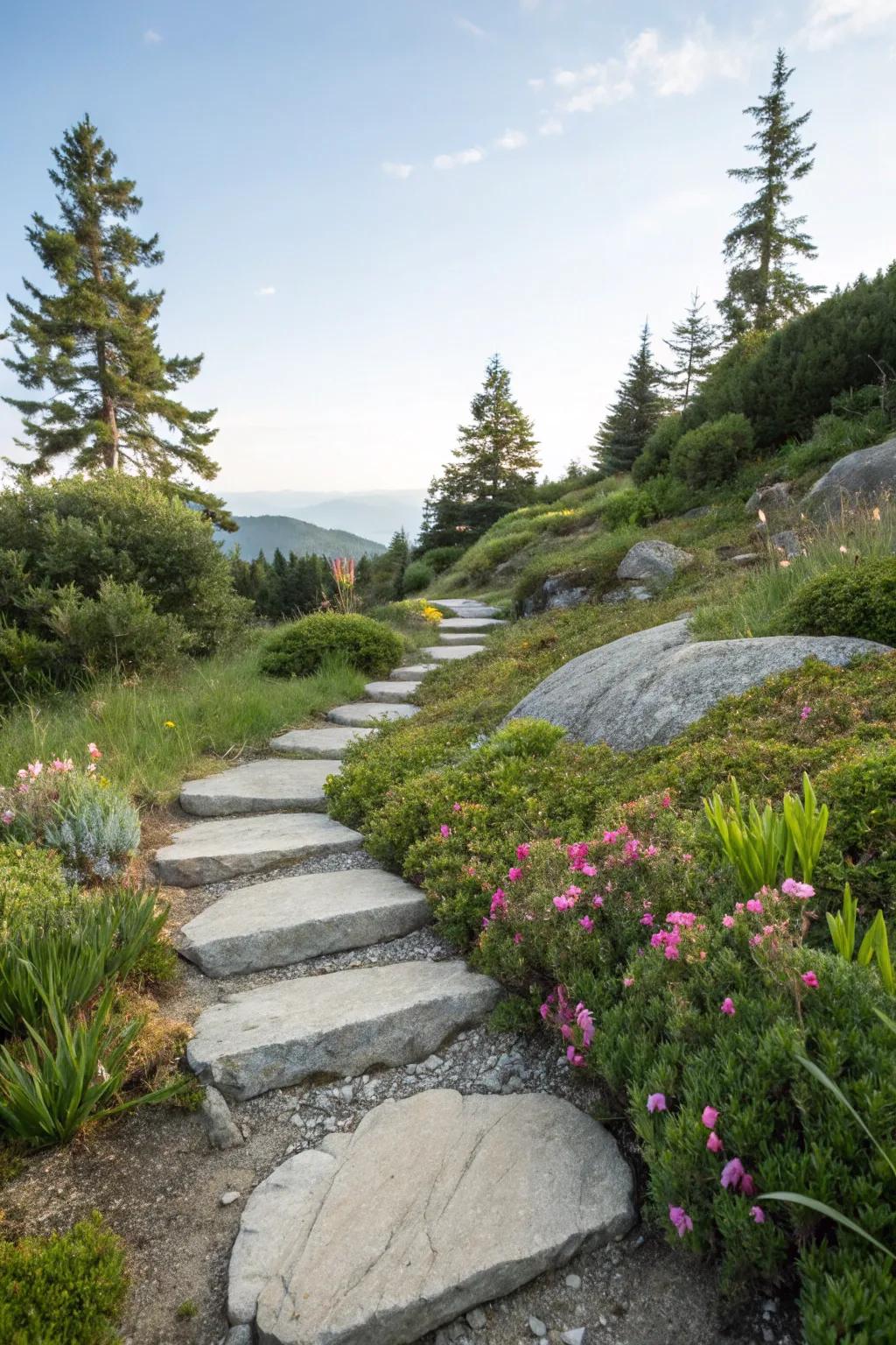 A serene pathway meandering through an alpine wonderland.