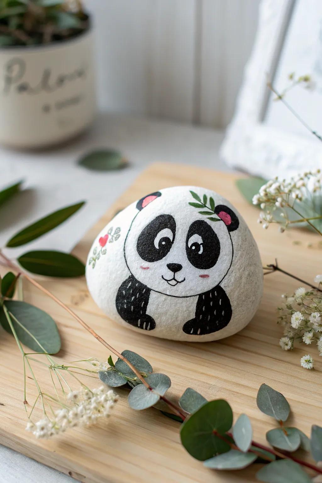 Embrace the cheerful allure of a whimsical panda stone, an enchanting fusion of artistry and nature.
