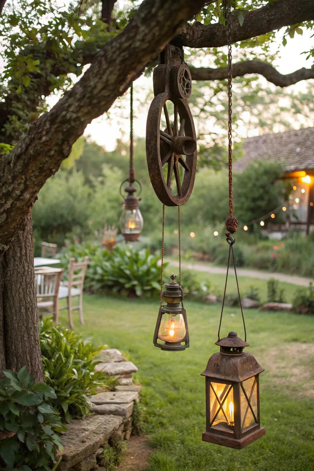 Conjure enchanting garden lighting through period pulleys.