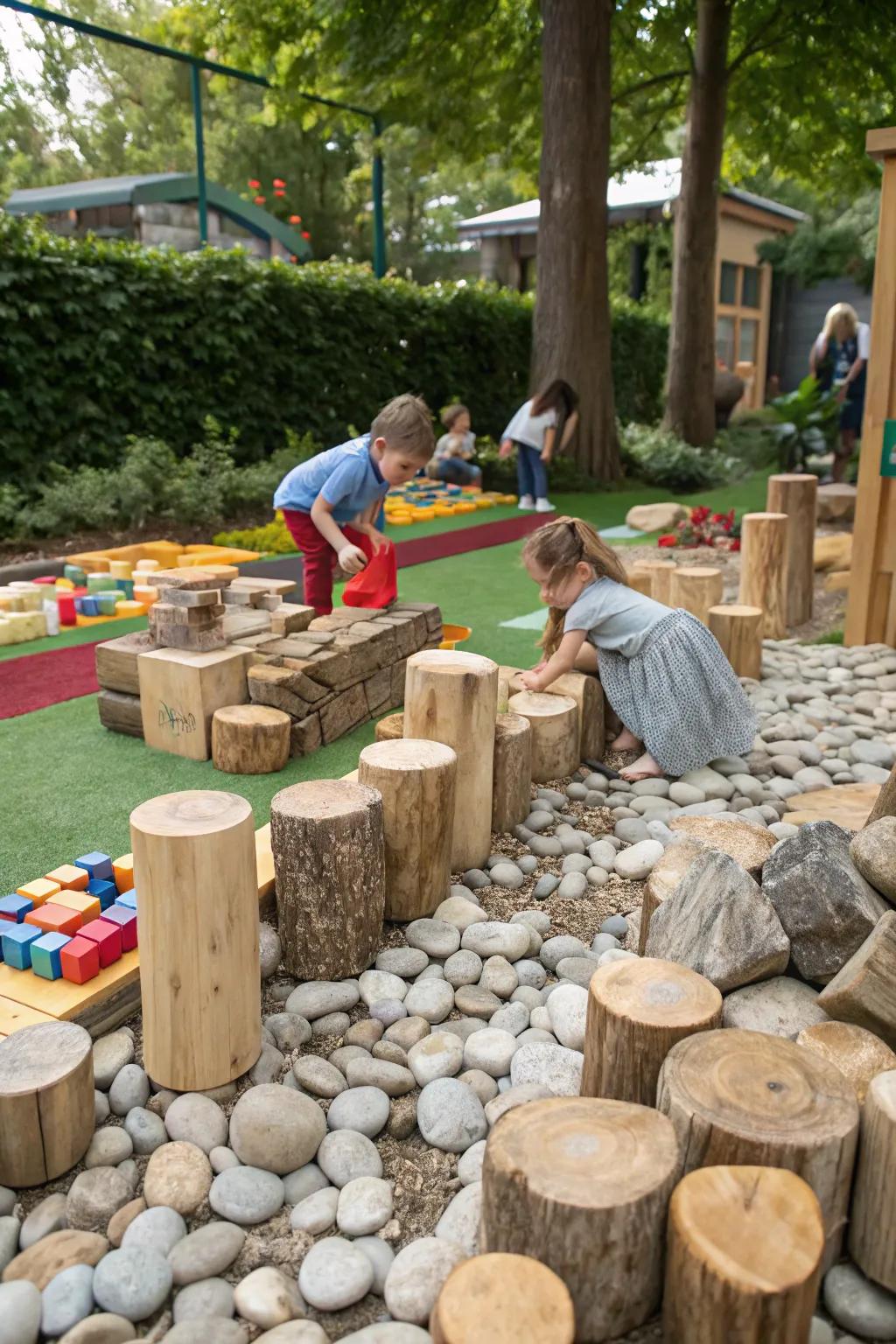 Merging nature with block play.