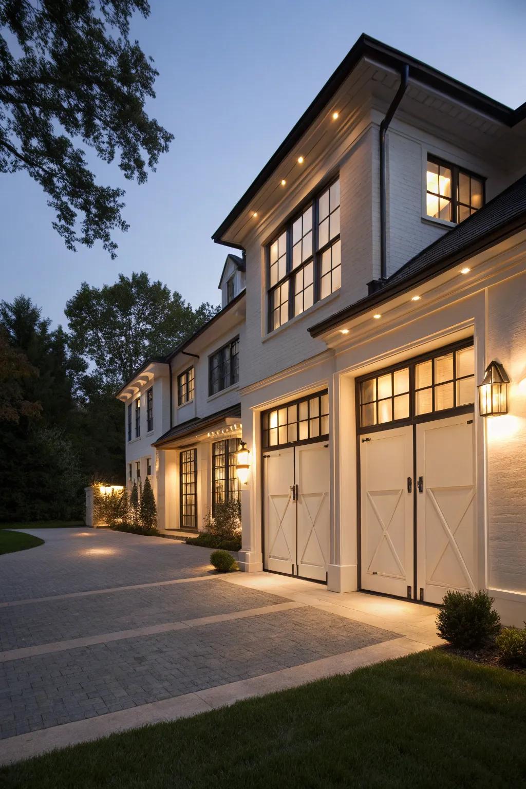 A well-illuminated garage that provides both protection and flair.