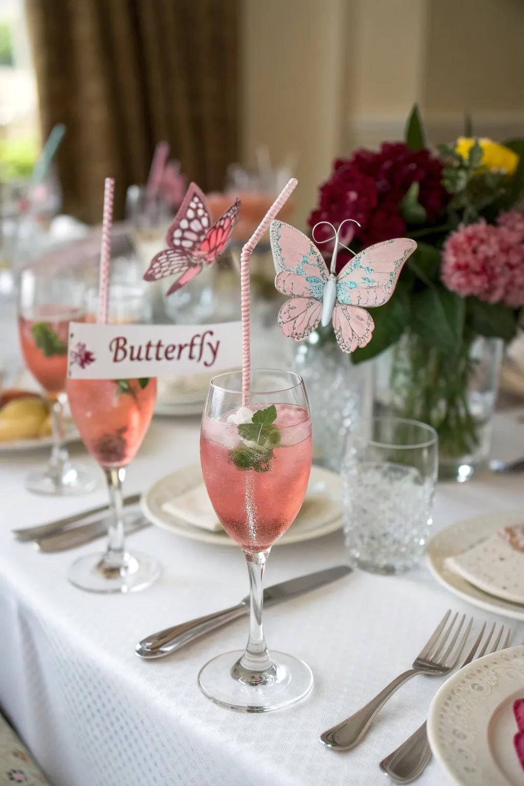 Personalized butterfly drink charms, a blend of beauty and practicality.