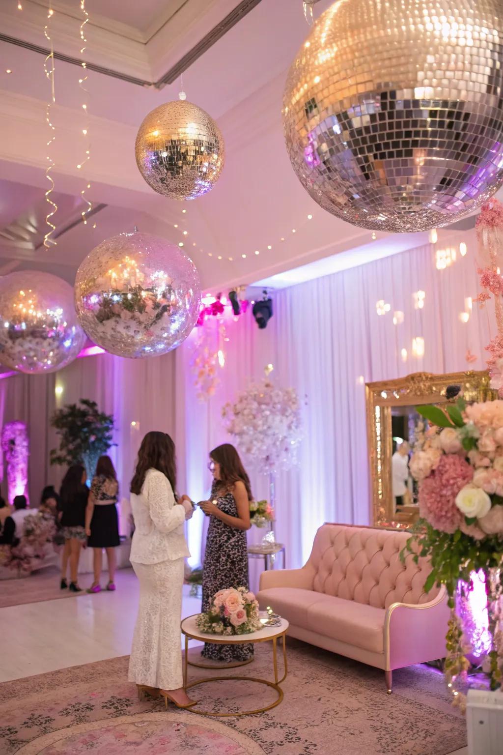 Reflective spheres bring a glamorous touch to the event.