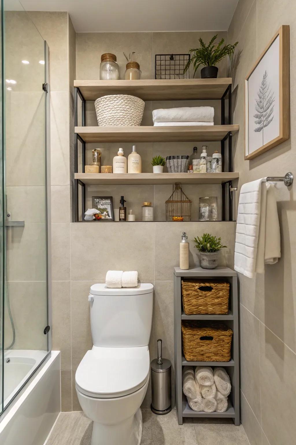 Functional shelving maximizing space while enhancing style.