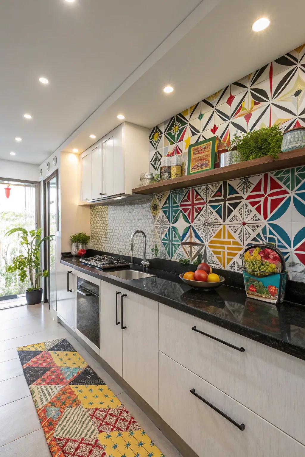 Geometric tiles bring a playful and dynamic element to kitchen design.