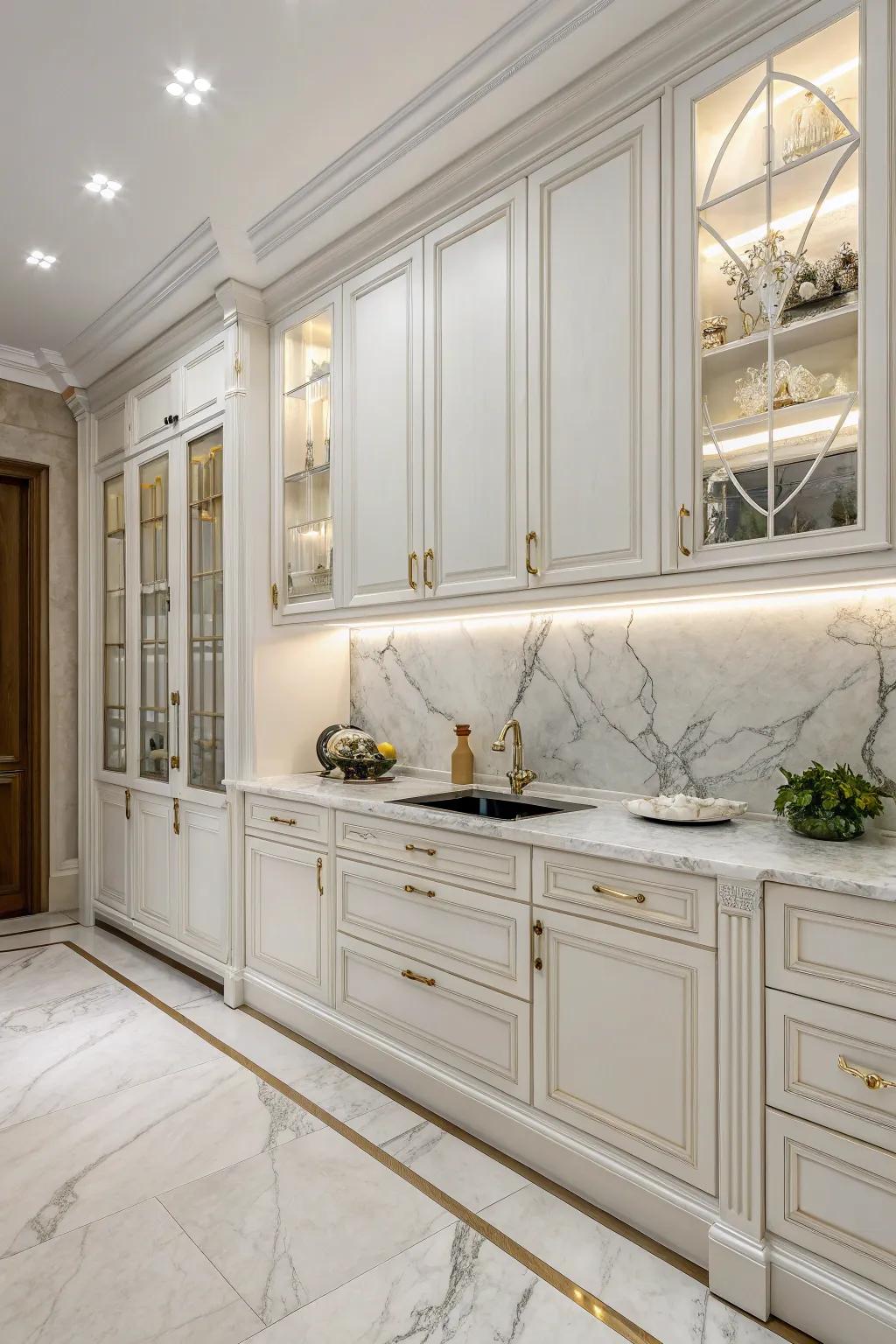 Marble backsplash adds enduring elegance to the kitchen