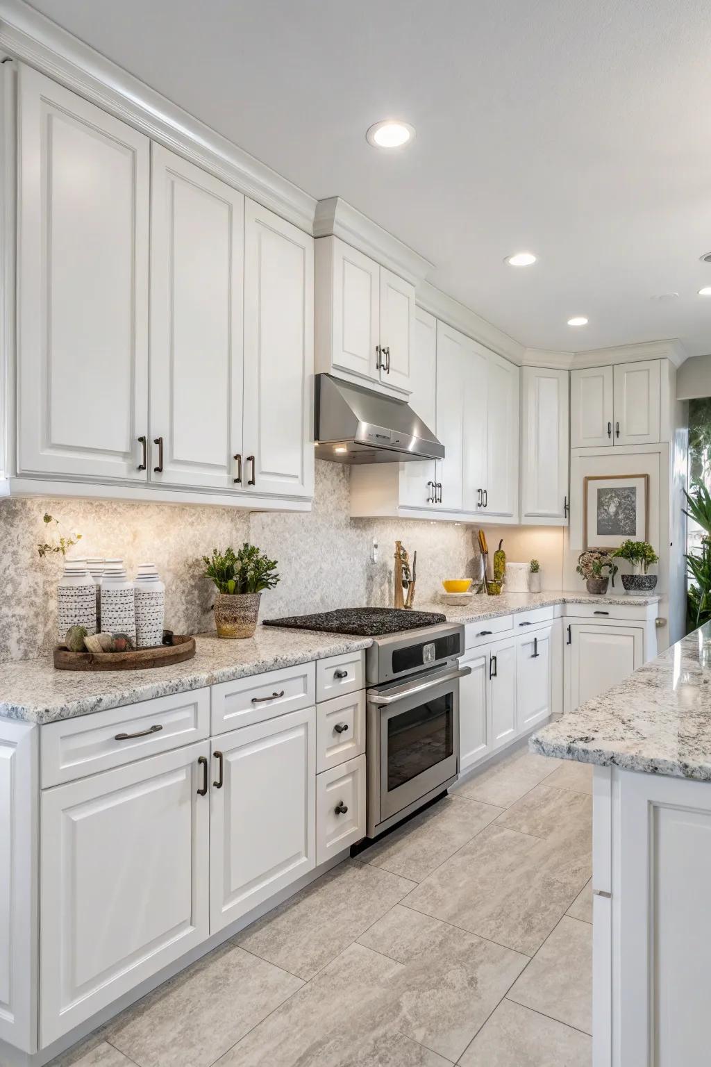 A minimalist backsplash highlights the kitchen's smooth and modern design.