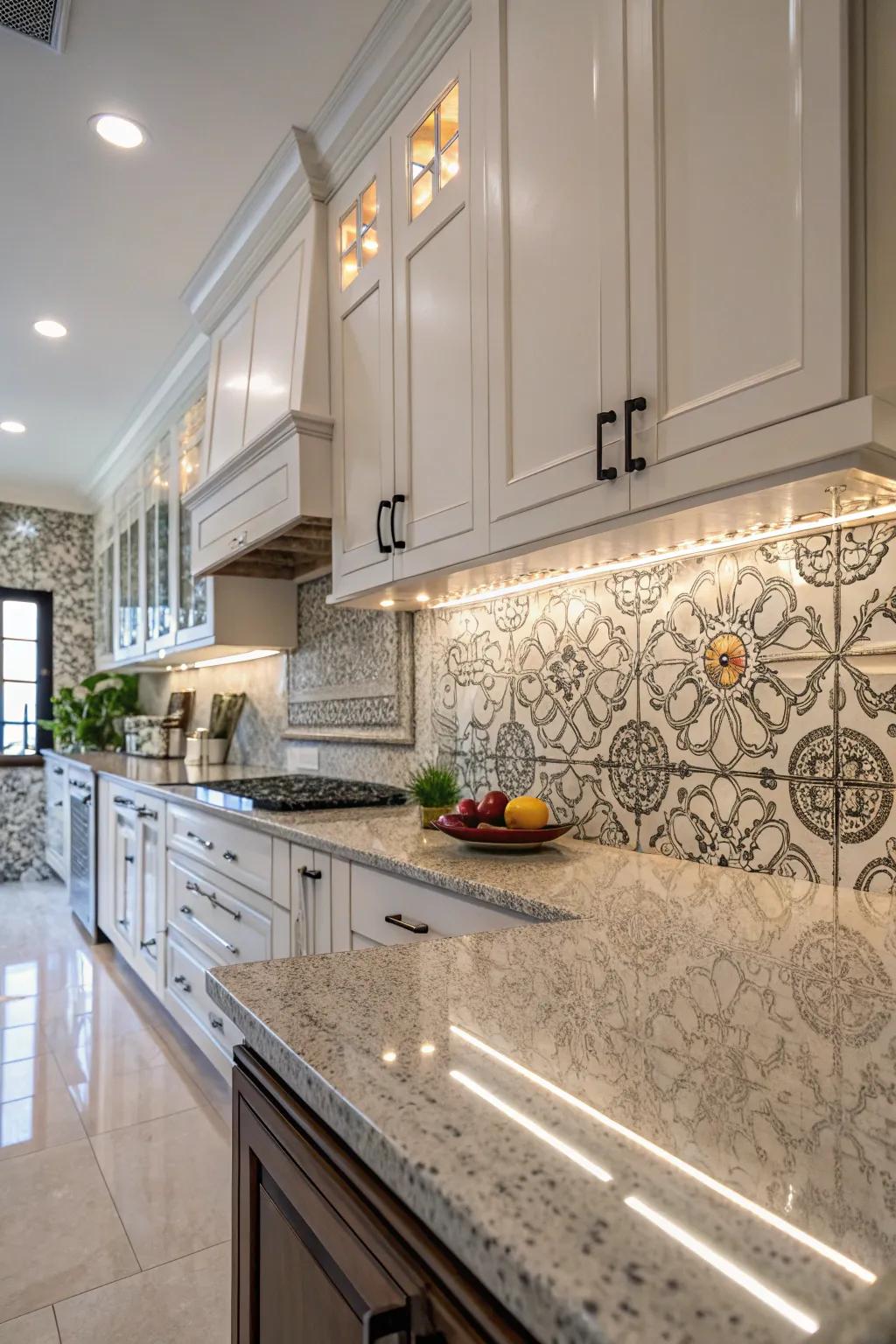 Complex patterns enrich granite countertops with sophistication.