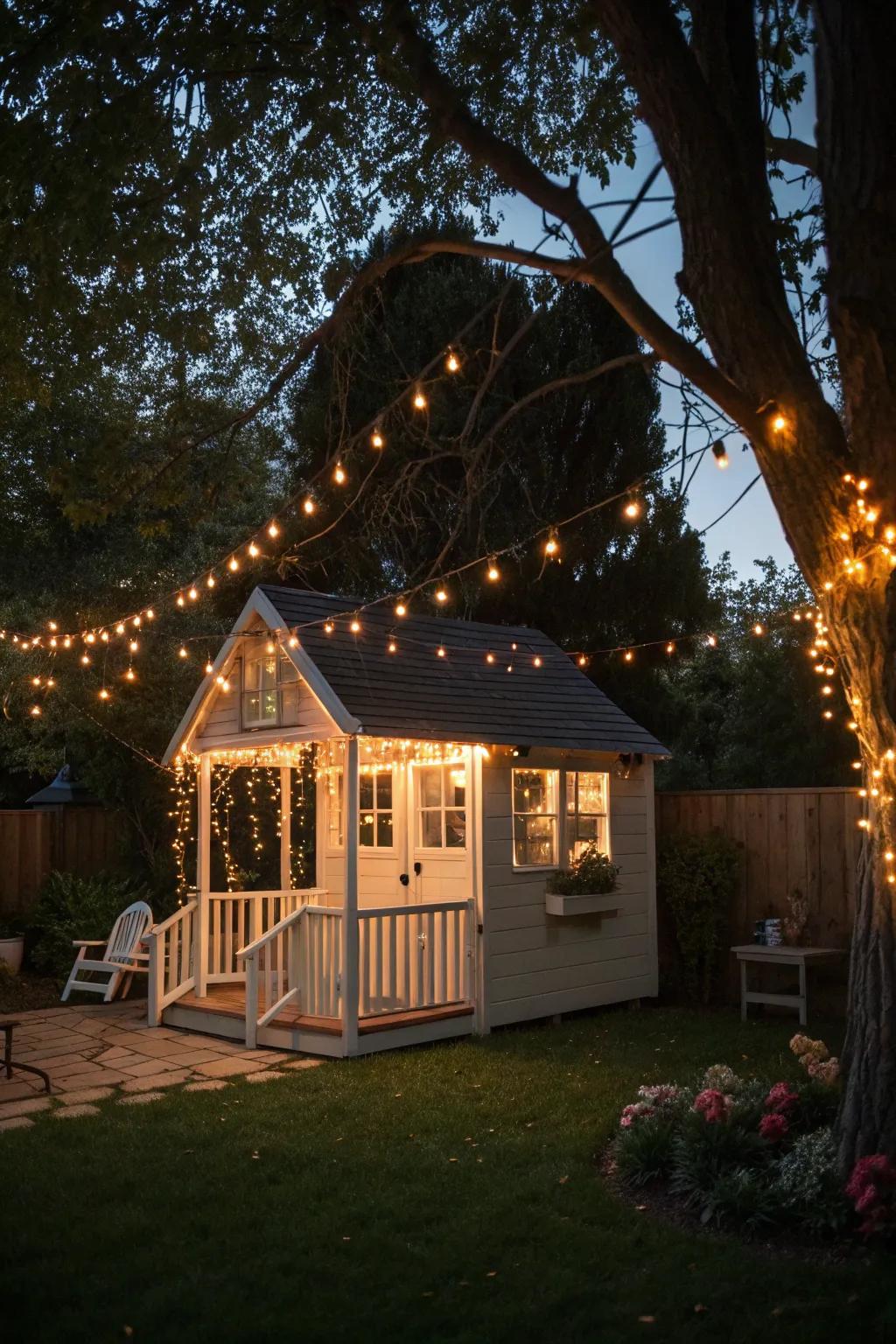 Fairy lights make an enchanting nighttime atmosphere.