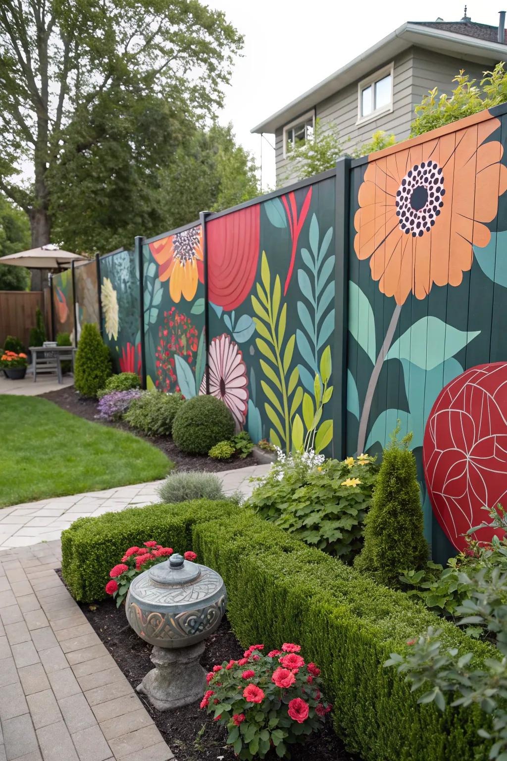 Abstract floral patterns deliver a contemporary edge to fence painting.
