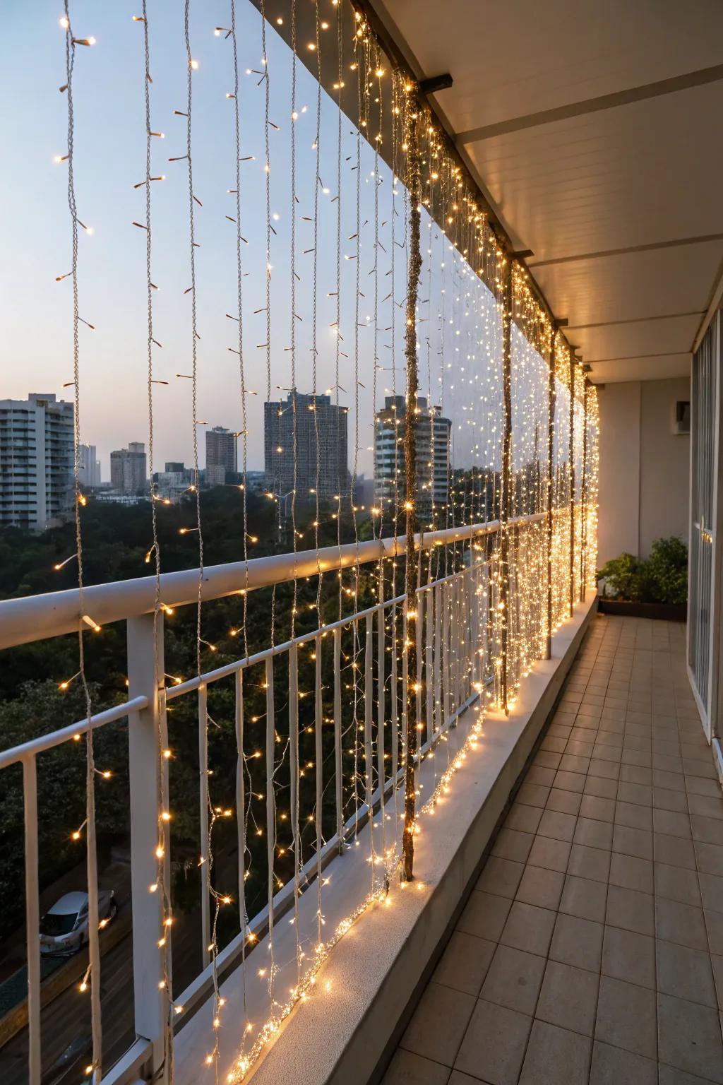 Cascade lights append a spectacular and enchanting touch to balconies.