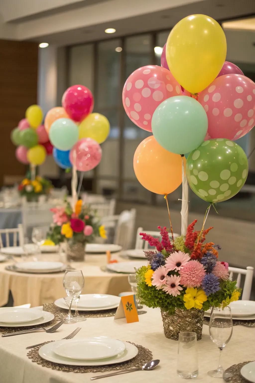 Sophisticated balloon bouquets function as impressive table focal points.