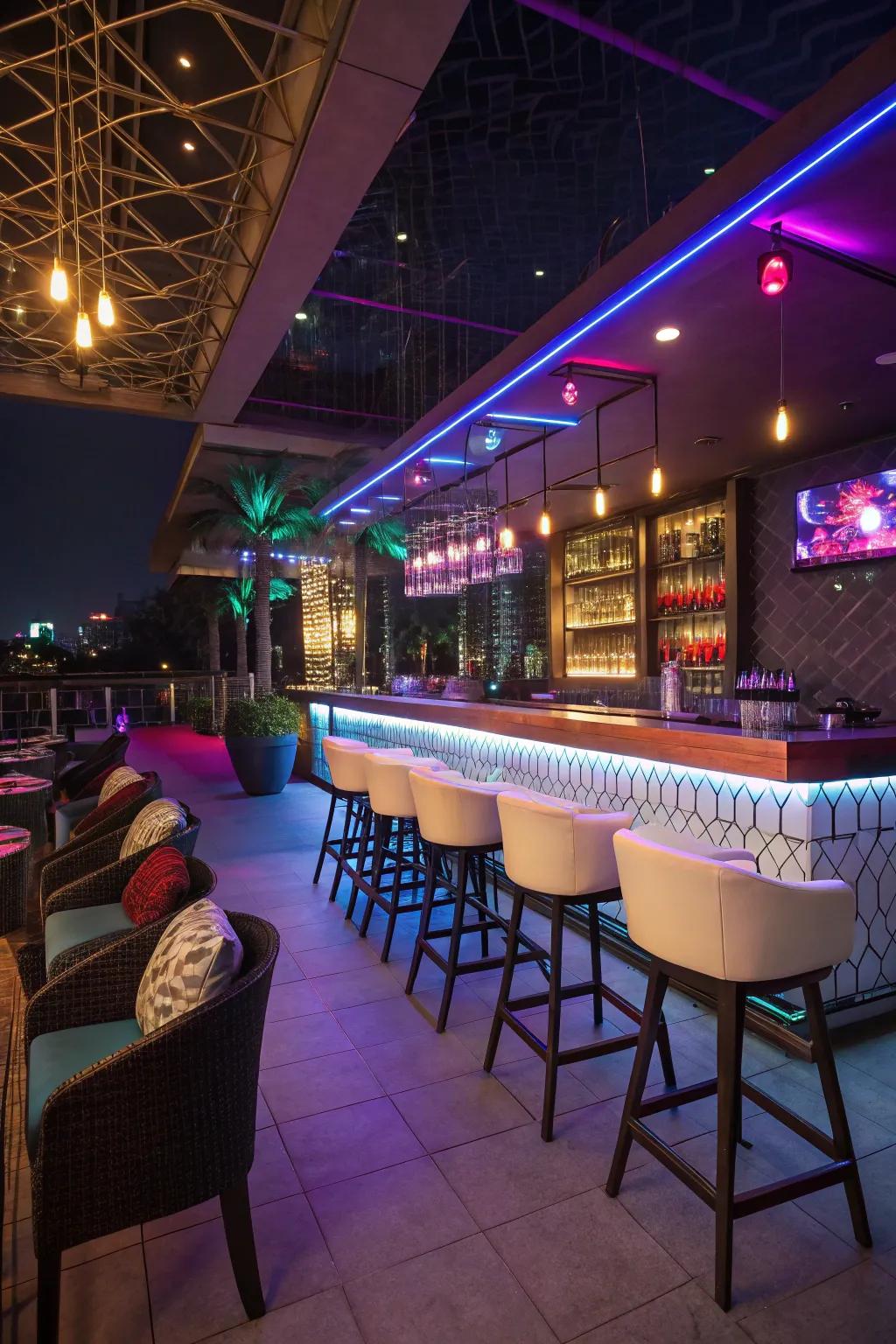 Urban nightlife-inspired bar radiating vibrant energy.