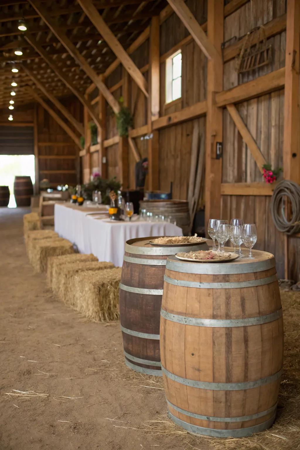 Timber barrels contribute an authentic, rustic element.