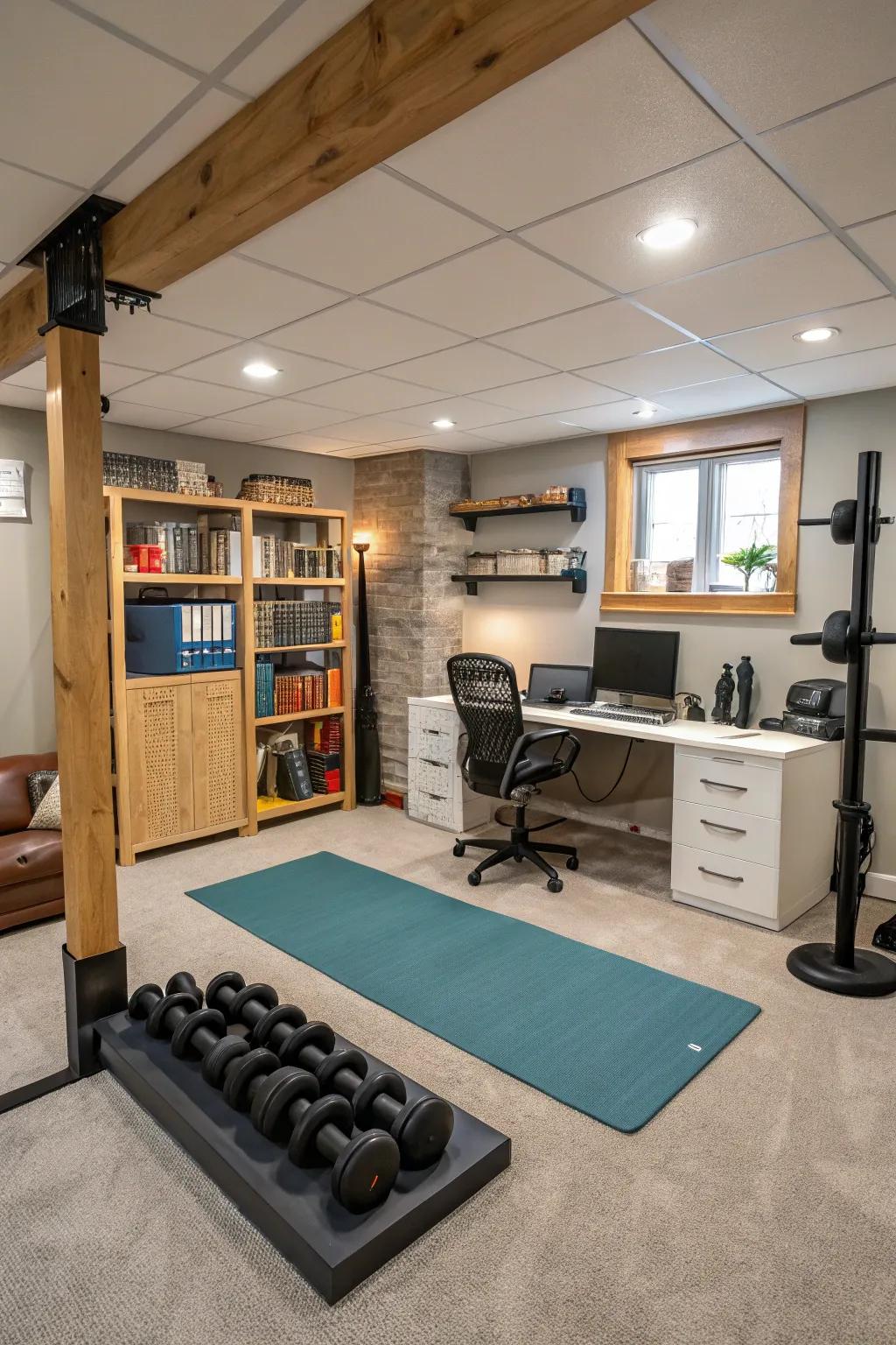 A versatile area that works for both work and wellness.