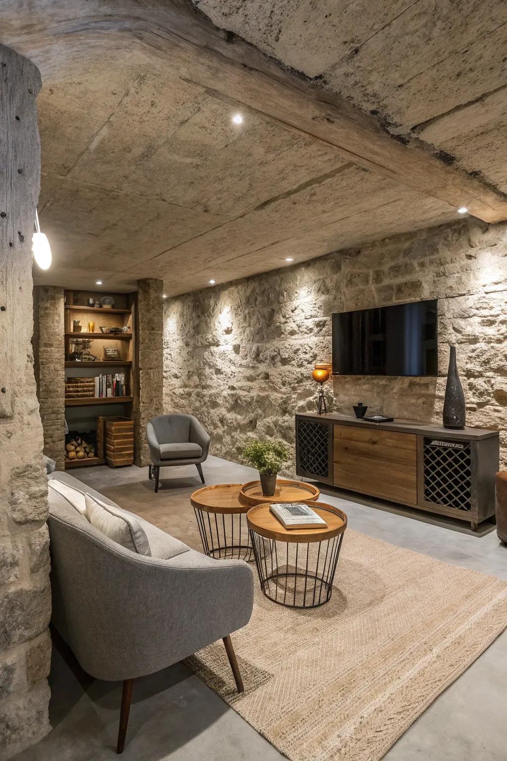 Textural overlays emulate materials like stone, enhancing the elegance of concrete floors.