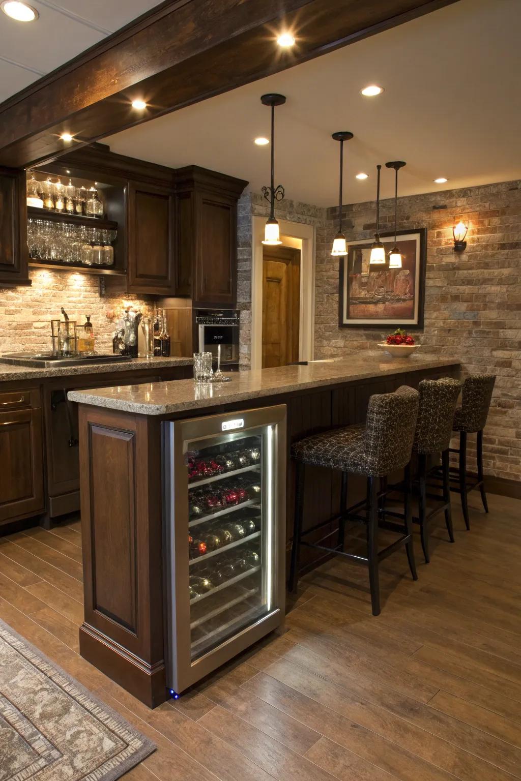 An integrated wine storage keeps your collection perfectly chilled.