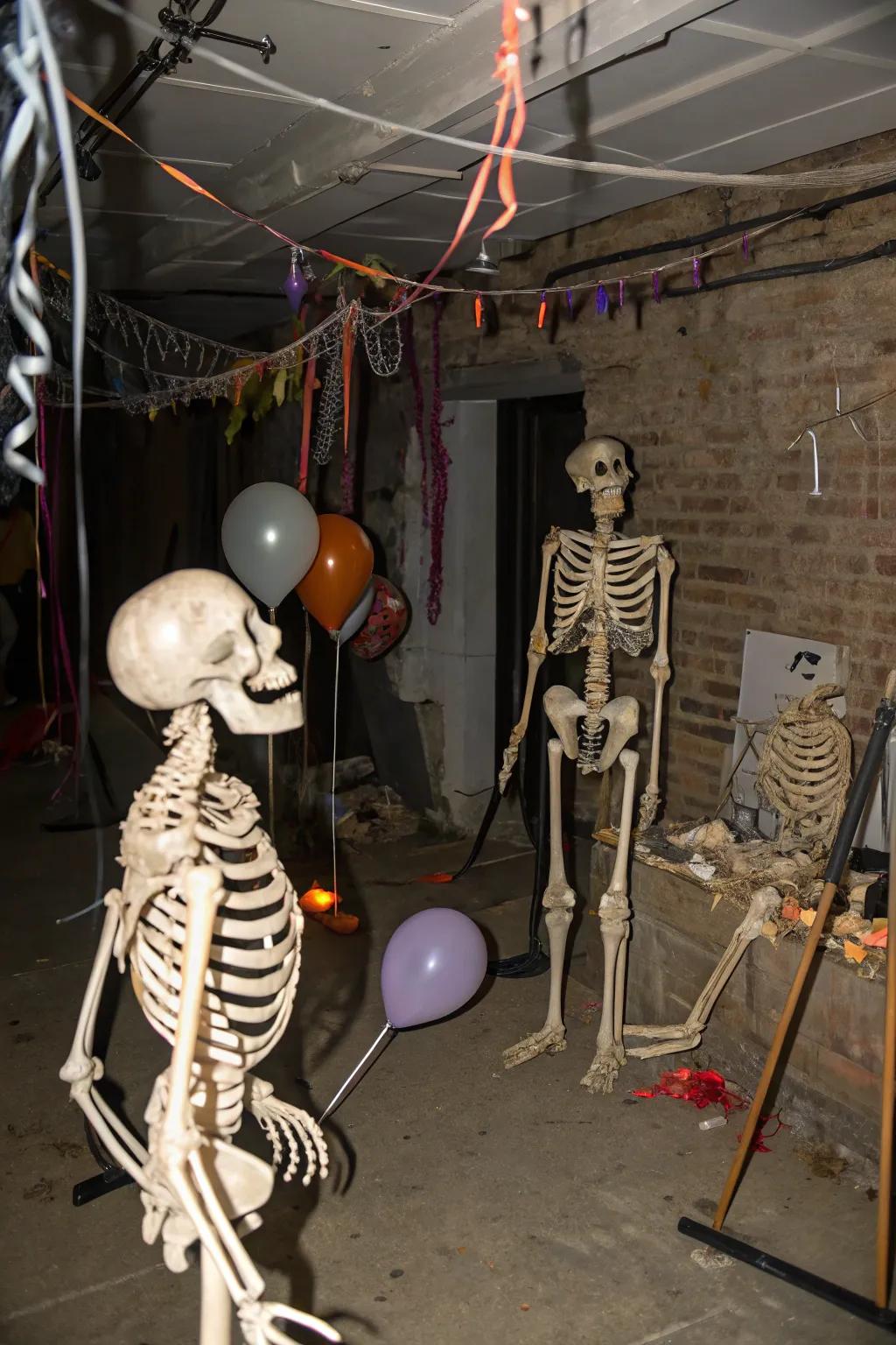 Skeletons add a playful yet eerie vibe to your party.