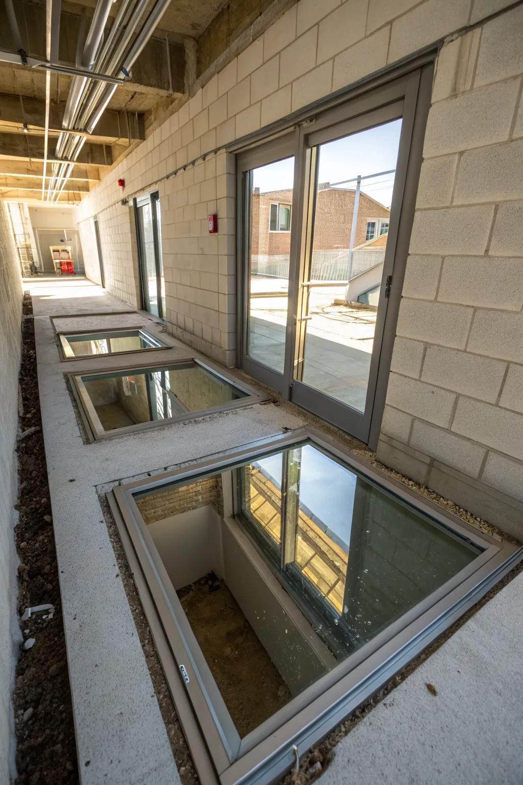 Mirrors inside a window well enhance light and develop a sense of spaciousness.