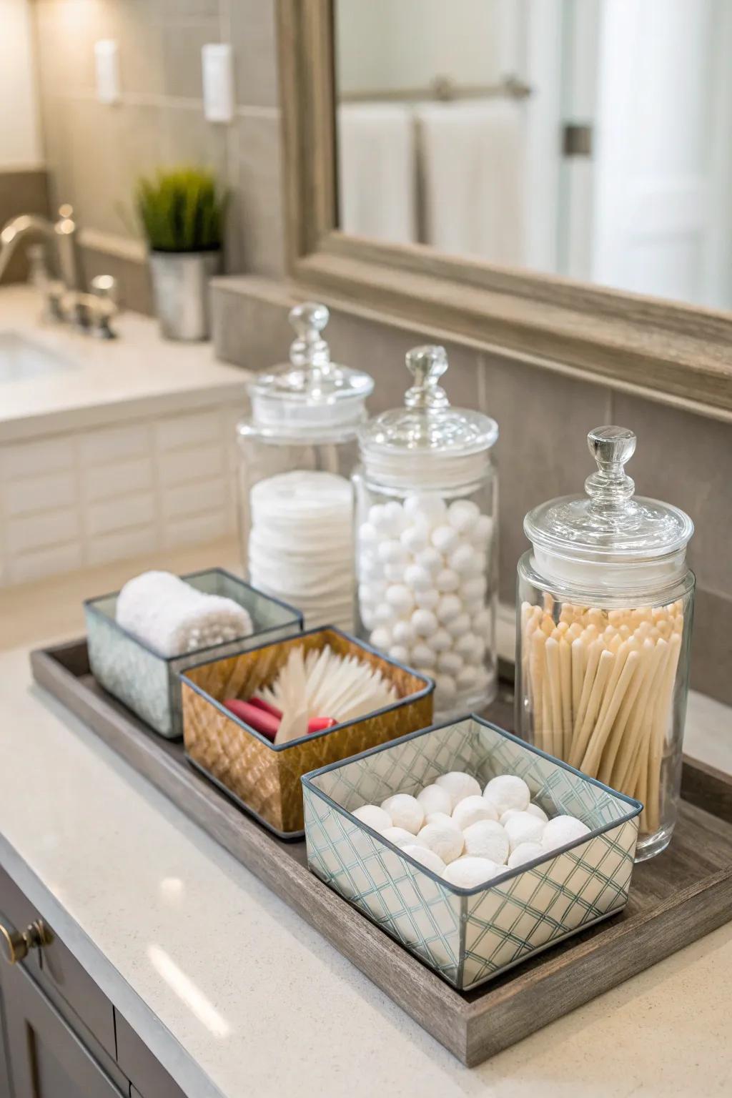 Flat dishes and cylinders maintain a fashionable arrangement of your essentials.