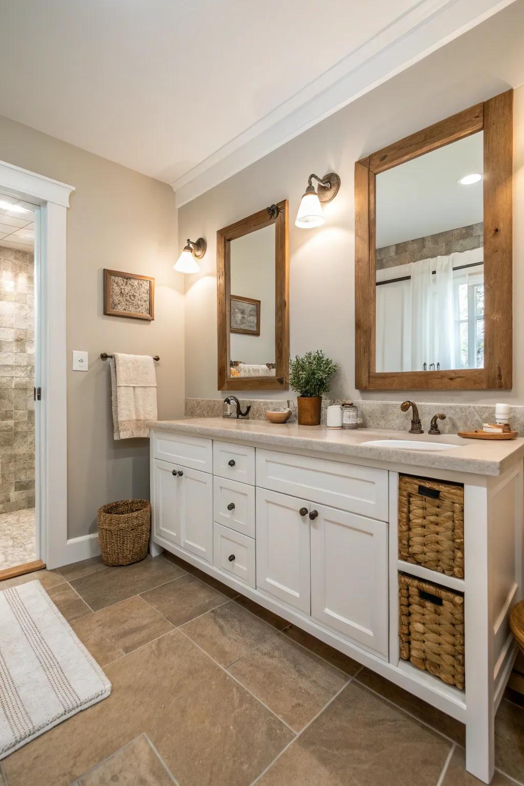 Understated shades offer a flexible and enduring foundation for any bathroom layout.