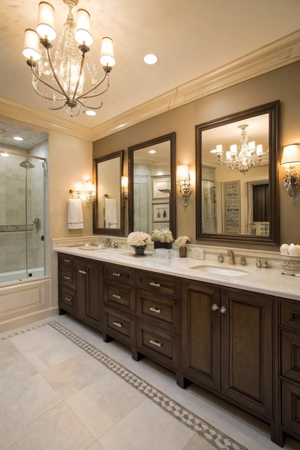 A dual vanity configuration that exemplifies efficiency and elegance for shared bathroom spaces.