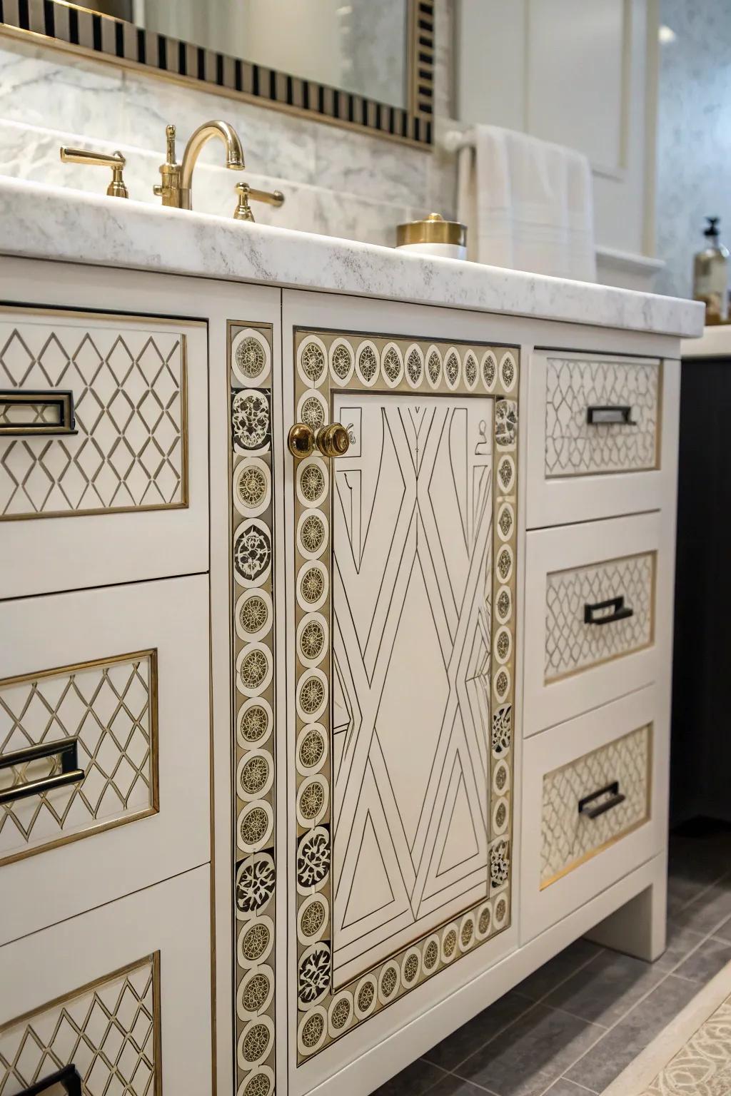 Polyhedral pulls give a structured elegance to your bathroom.