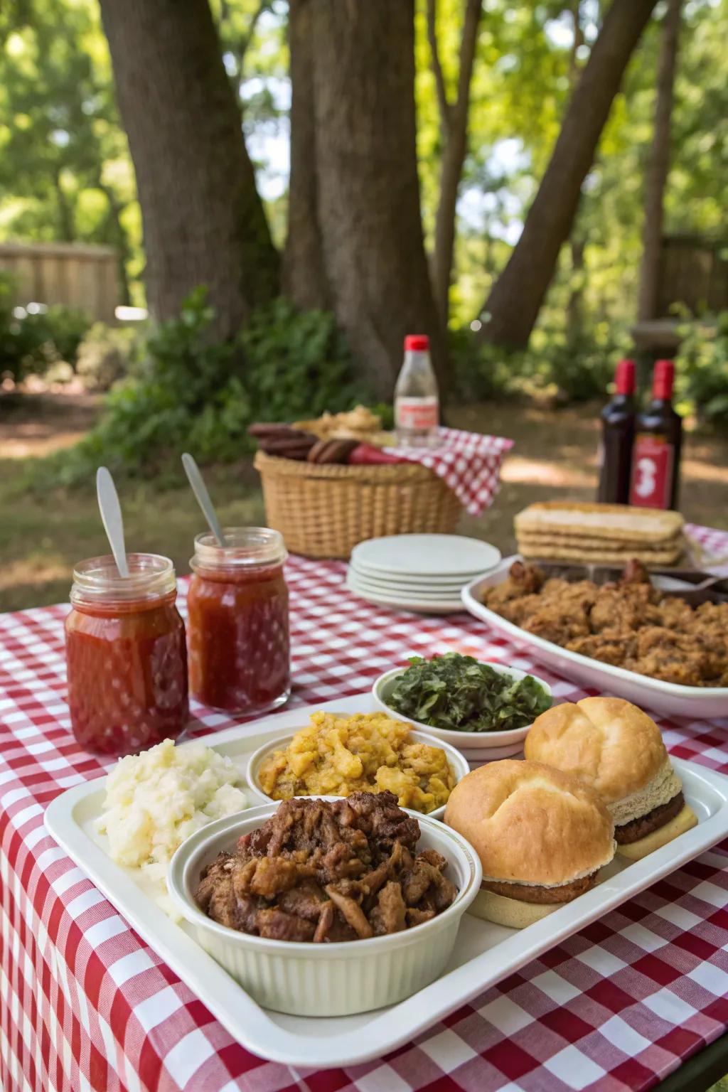 A pleasant and welcoming Southern Comfort BBQ scene.