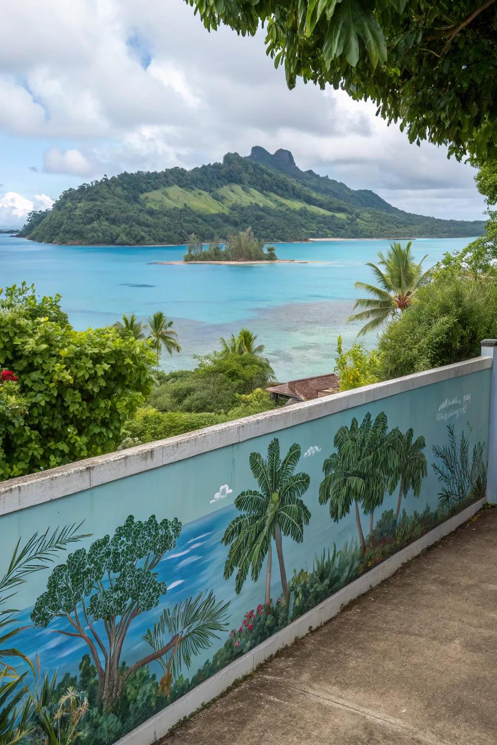Create dimension and wanderlust with a tropical island mural.