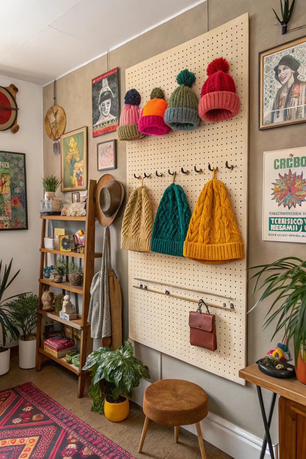 Perforated boards provide a flexible and changeable head hugger display.