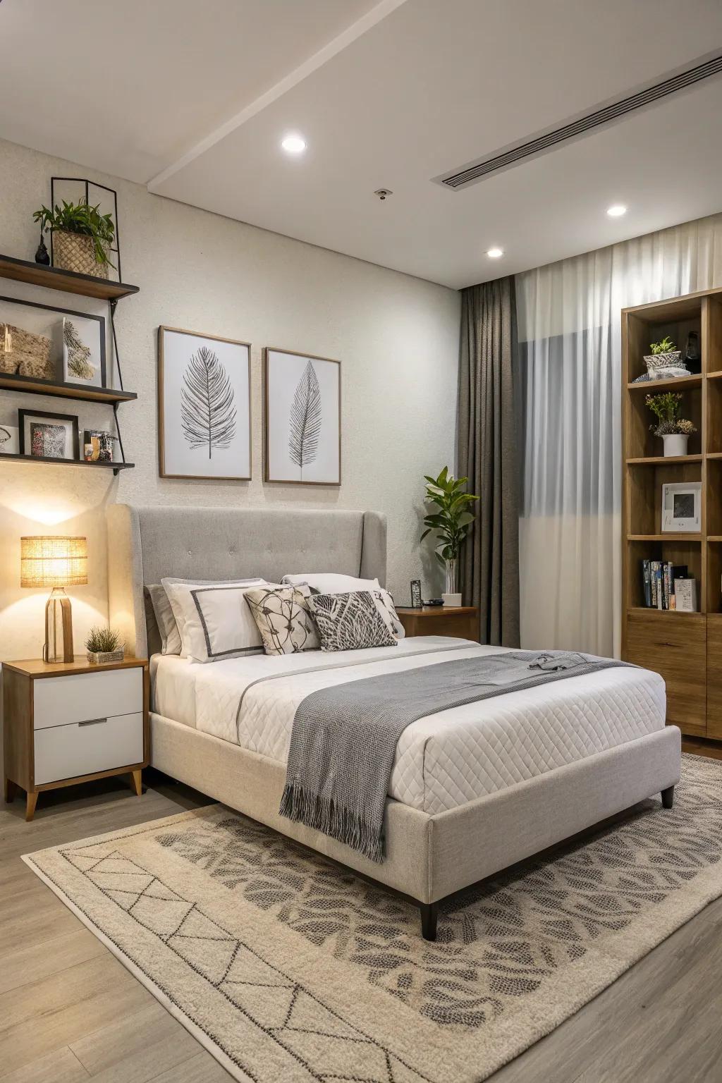 A streamlined bed band offers a snug, tailored visual.