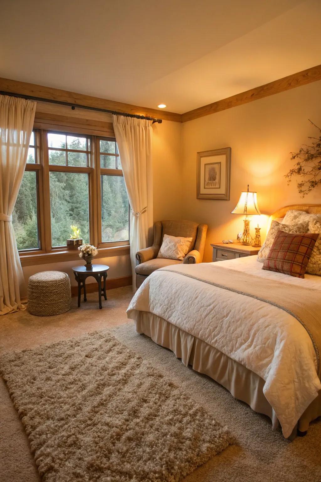 Sumptuous carpets provide luxurious comfort in the bedroom.