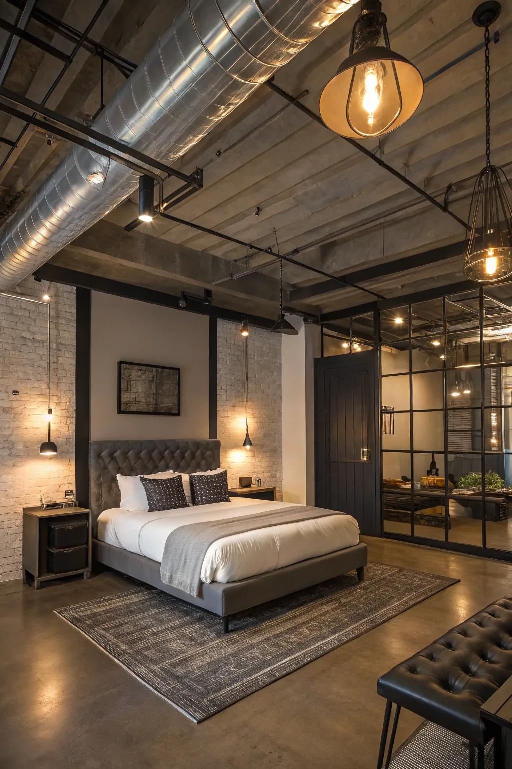 Machine Age lighting provides a modern advantage to any bedroom.