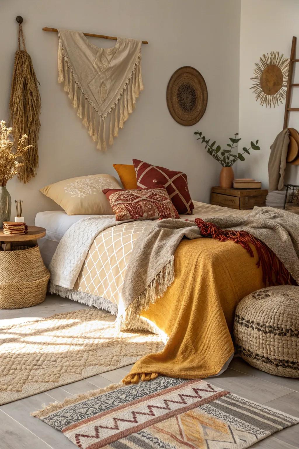 Textures add depth and warmth to this inviting bedroom.