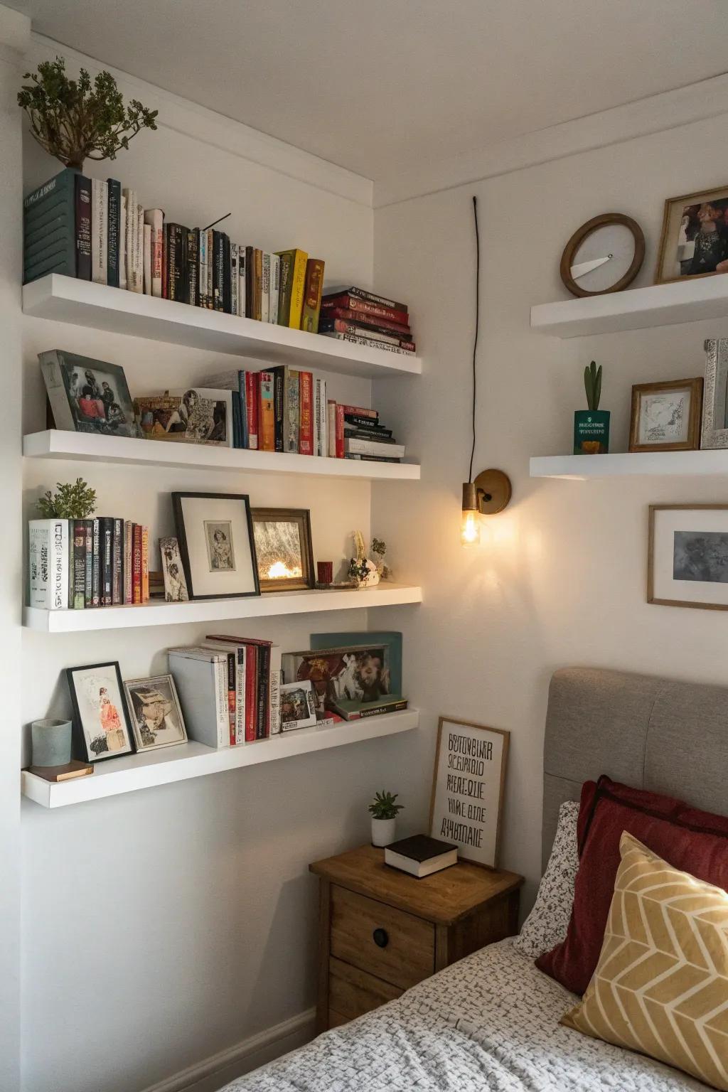 Shelving offers useful storage and display capacity.