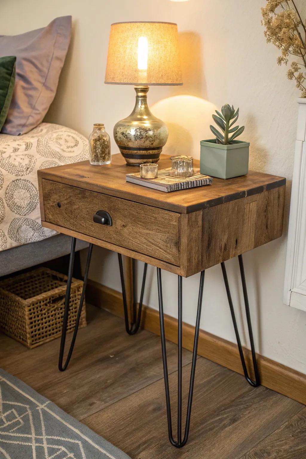 The combination of wood and metal creates a sophisticated appearance.