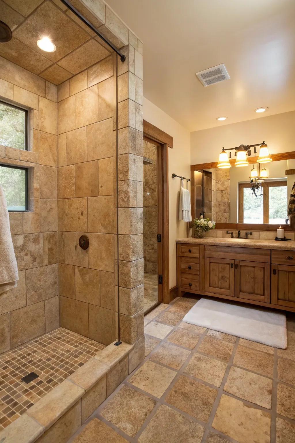 Inherent stone introduces a hint of earthy allure to your bathroom.