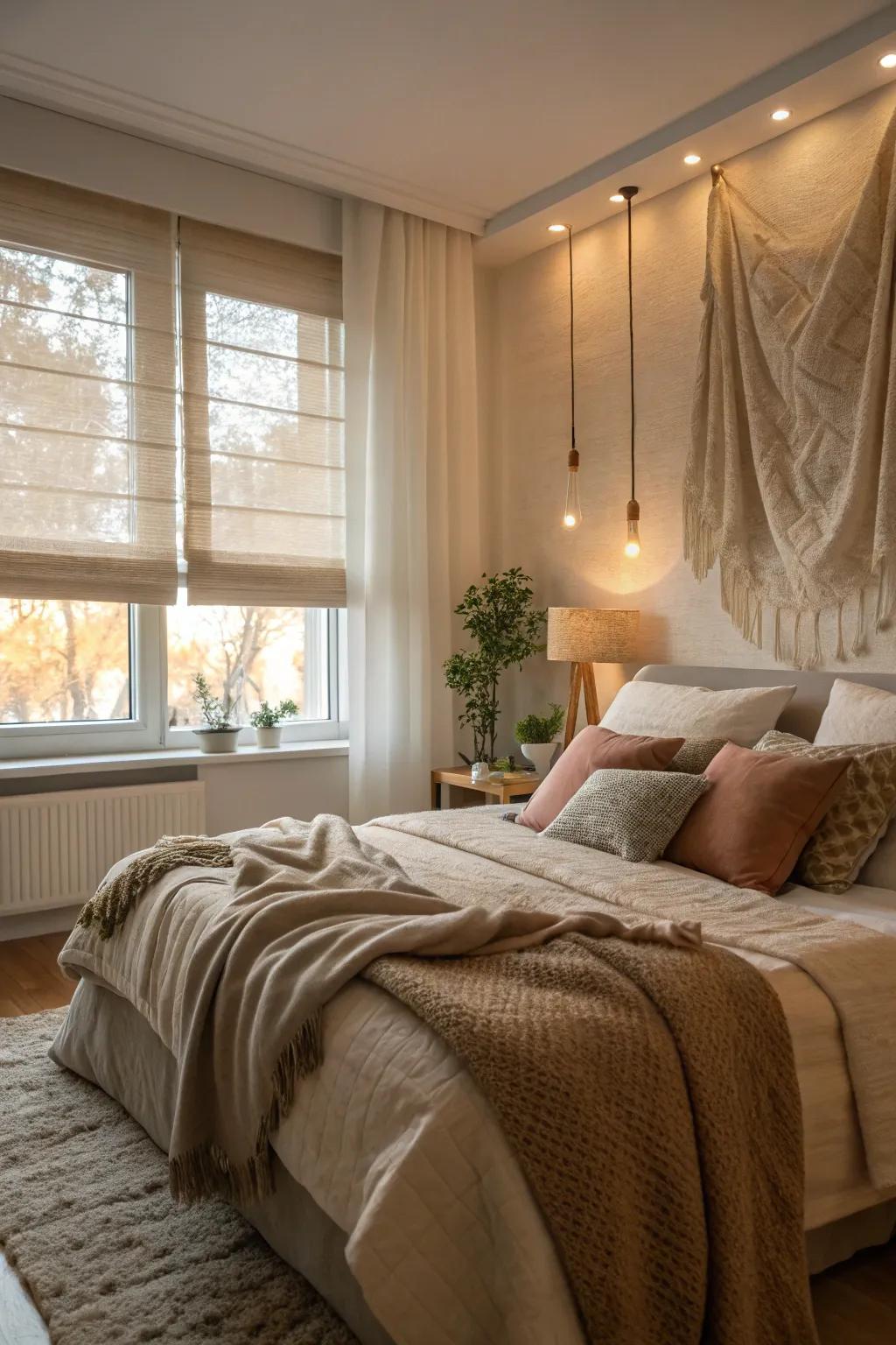 Coverings that foster a calm and private bedroom atmosphere.