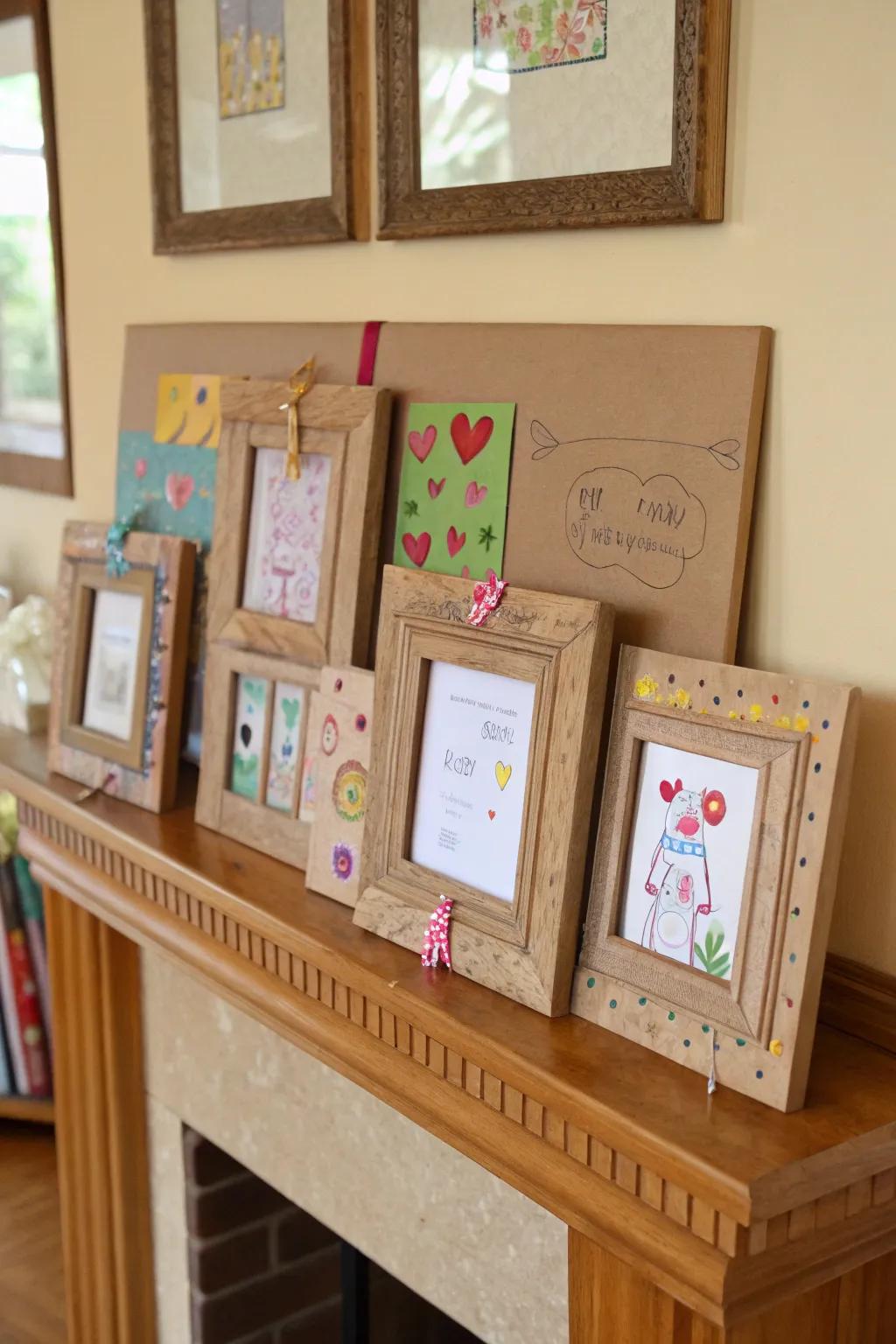Displaying memories using paperboard picture frames.