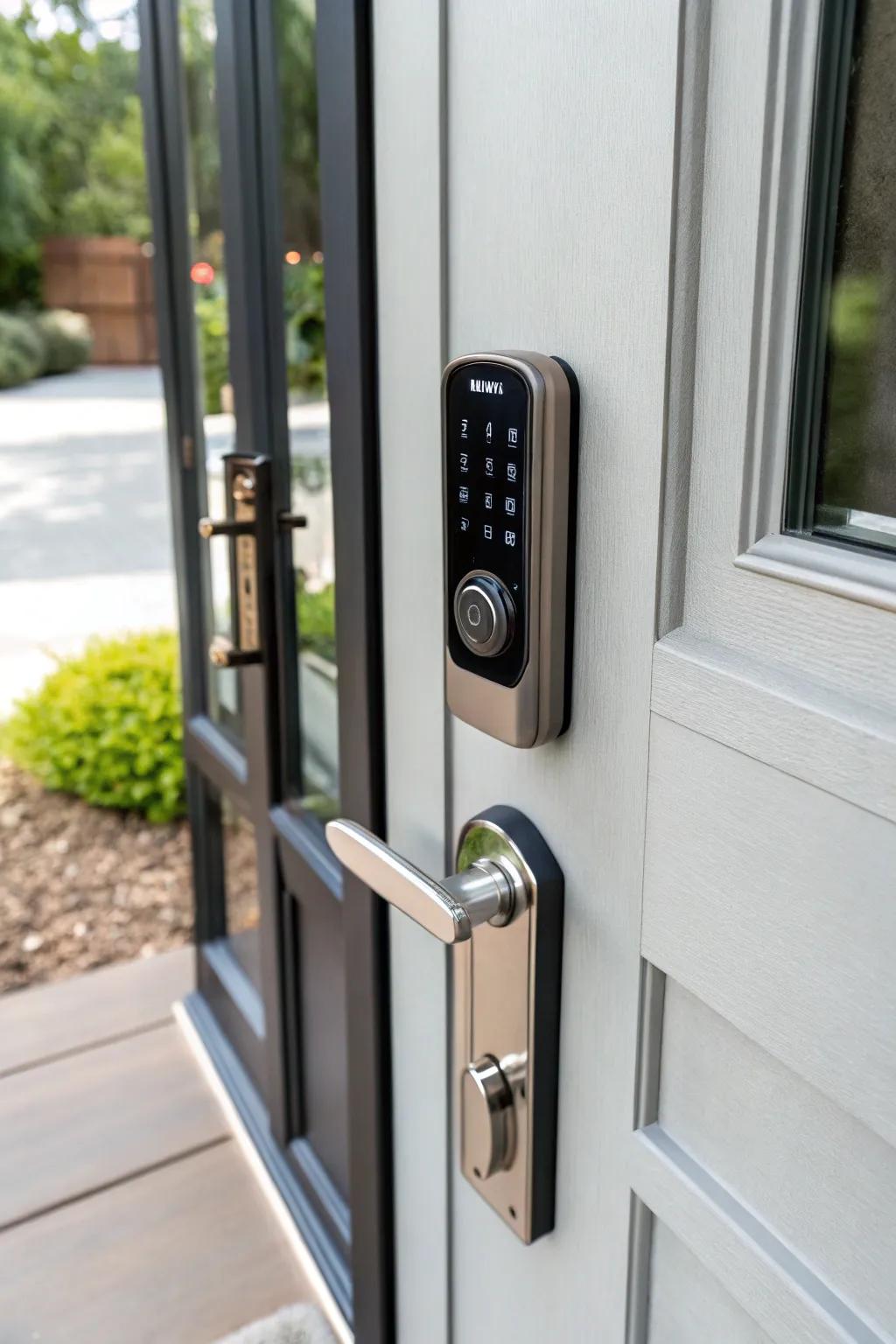 An intelligent access system enhances a modern front door with its streamlined design and keyless capabilities.