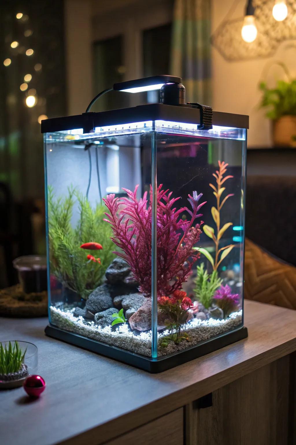 Diode lamps transmute your tank into an enthralling tableau.