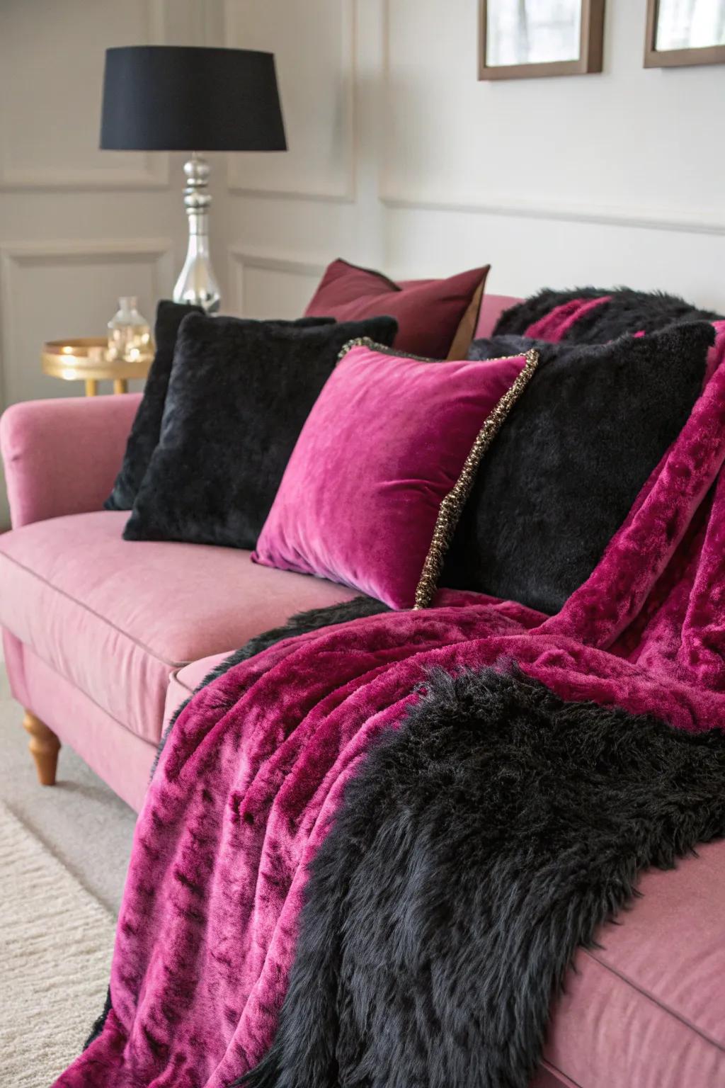 Textured fabrics bring depth and comfort to the space.