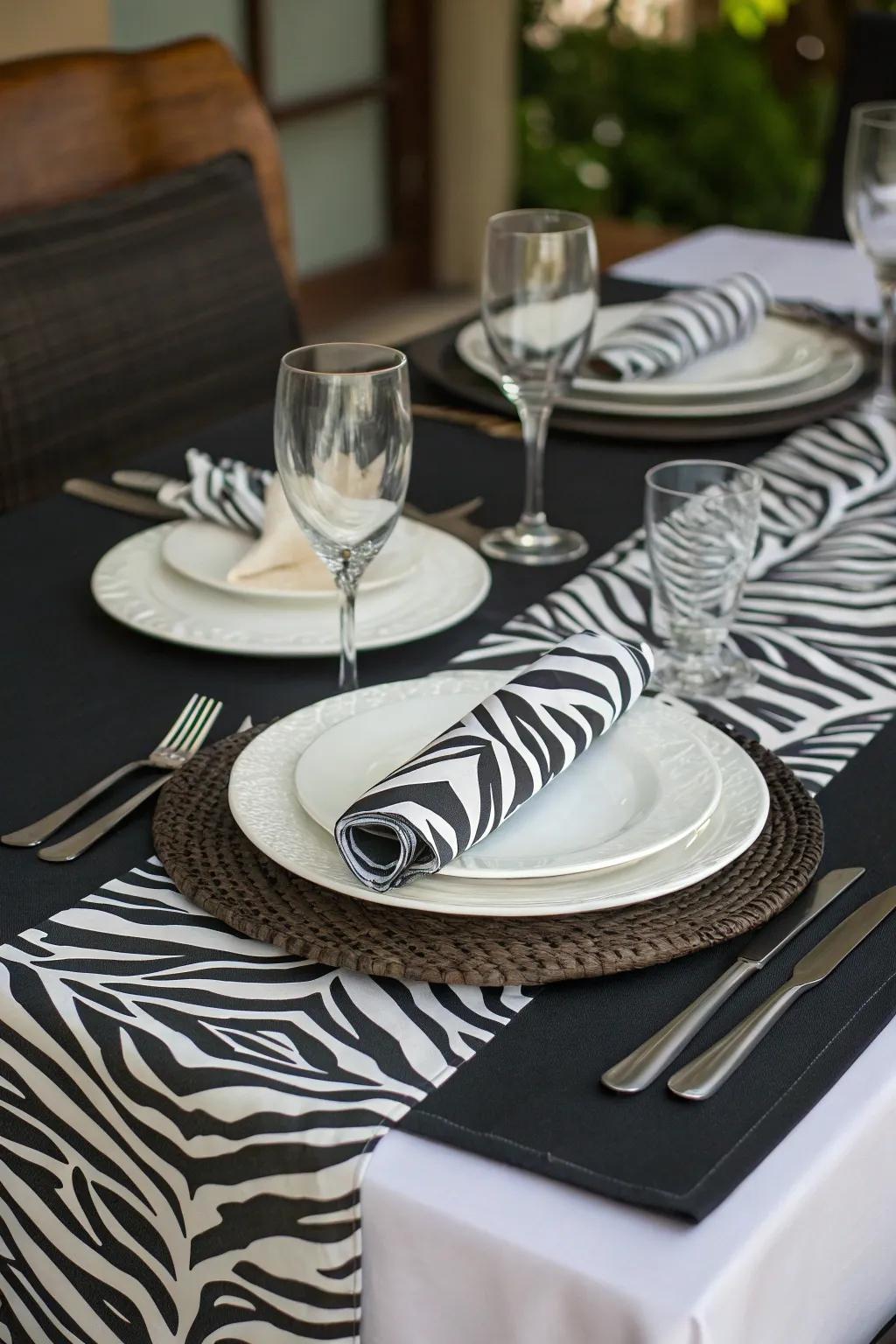 Zebra pattern enhancements bring an exotic vibe to the classic style.