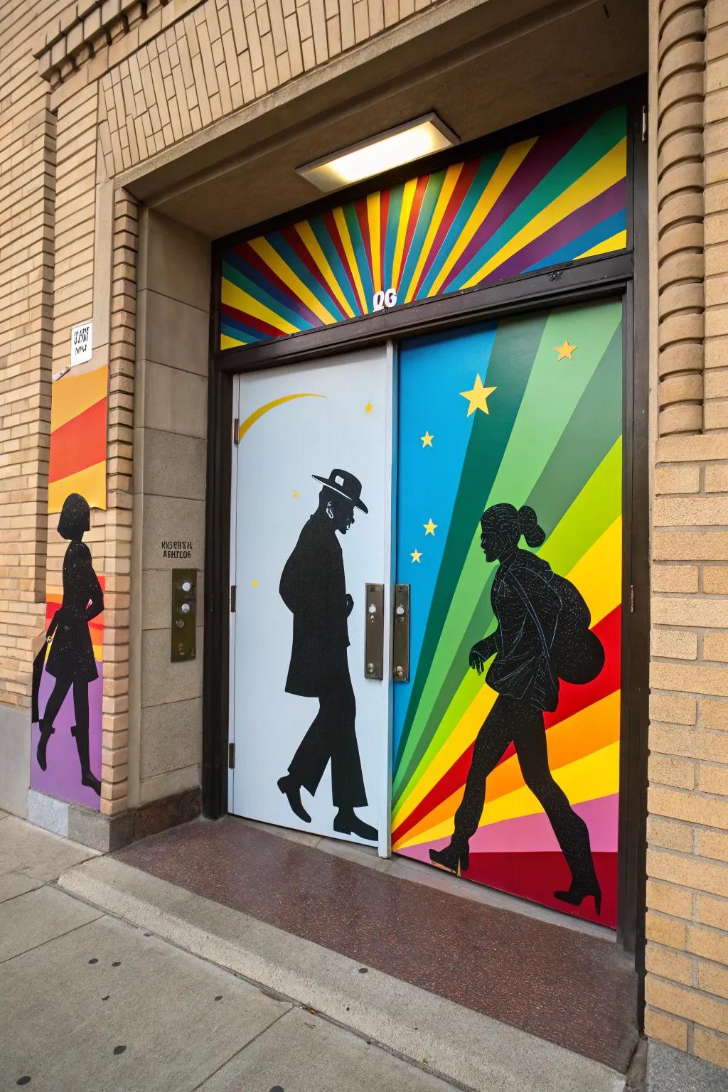 A door displaying silhouetted art of well-known Black figures.