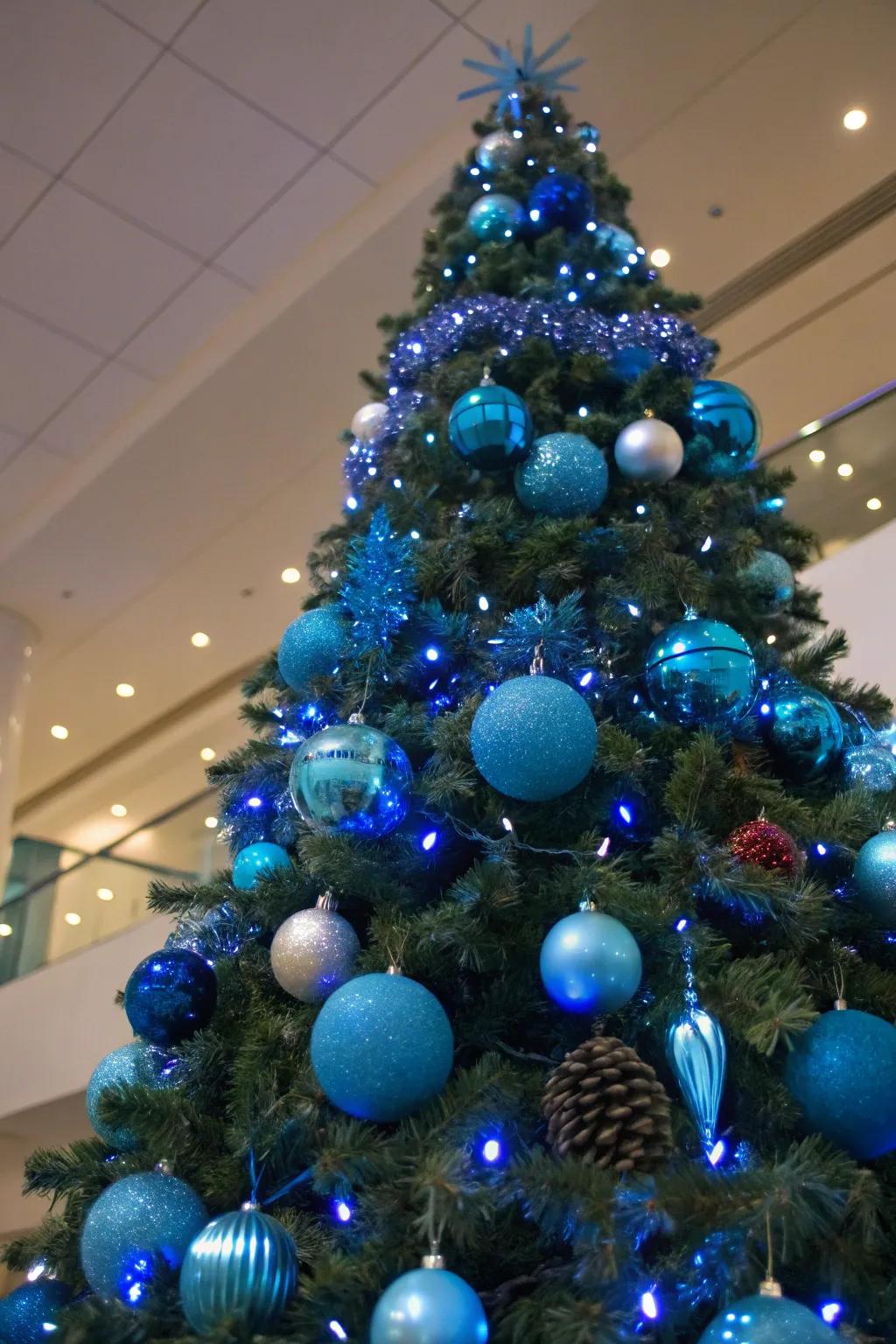 A harmonious azure splendor Christmas tree.