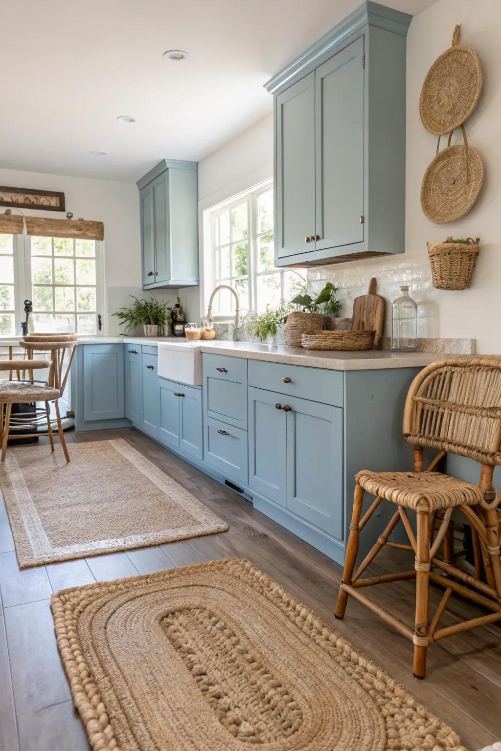 Shoreline-inspired azure cabinetry evokes a radiant and breezy coastal mood in your cooking space.