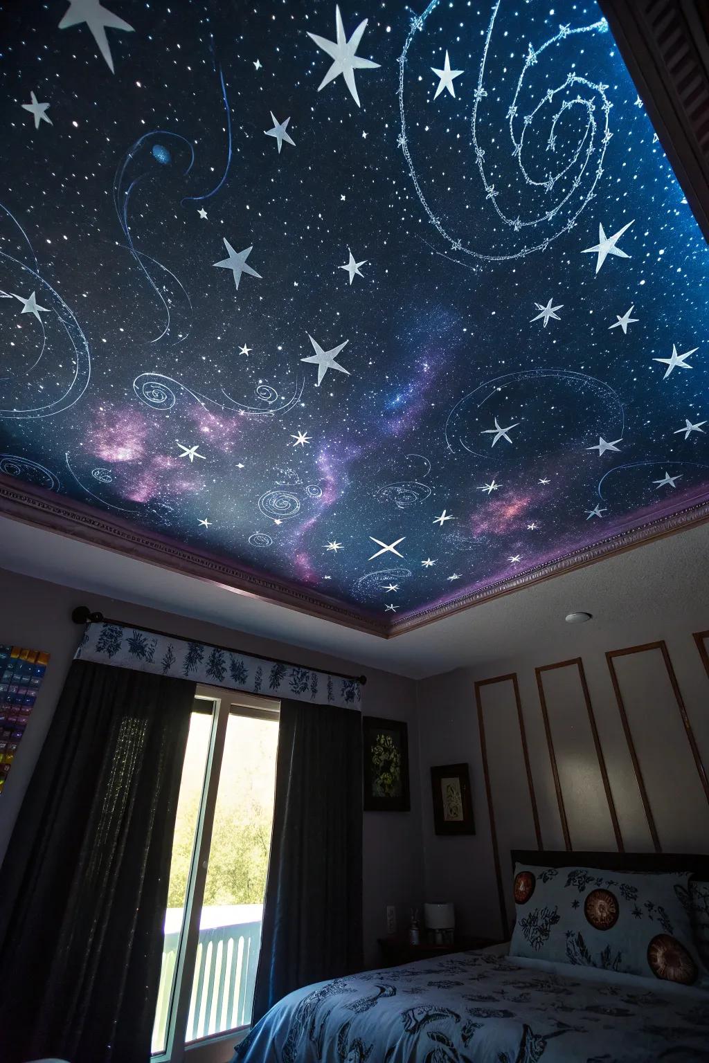 A starry evening ceiling introduces a hint of magic and amazement to any area.